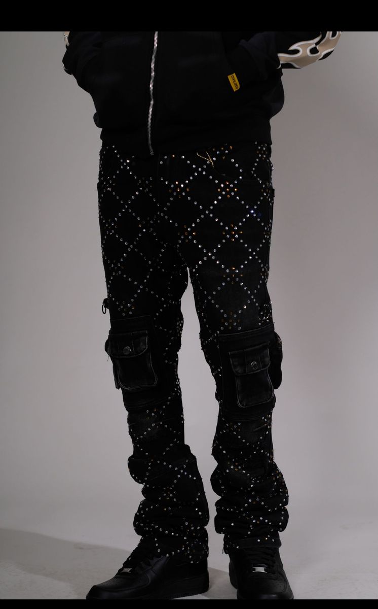 Close-up of Vicious Two Tone Rhinestone detailing on the pockets