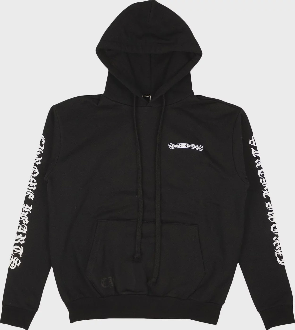 Black and white Chrome Hearts Script Logo Hoodie with iconic logo design