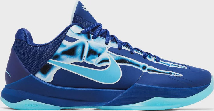 Nike Kobe 5 Protro X-Ray HJ4303-400 basketball shoes in blue and black colorway with signature Kobe logo on the side