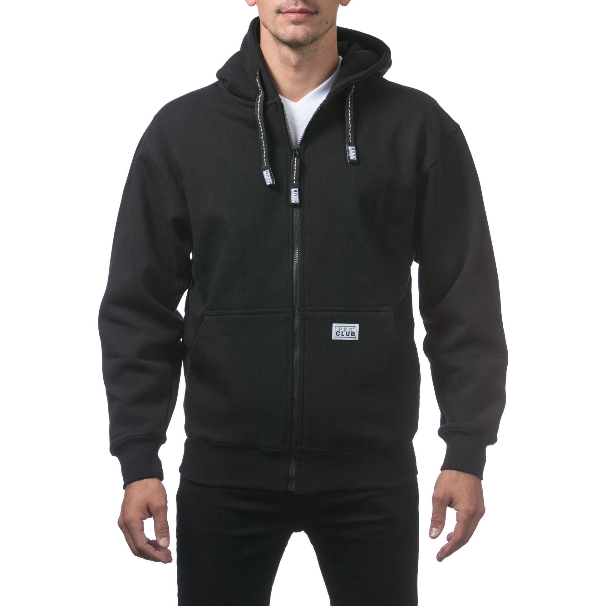 Black Pro Club Zip Up Hoodie with Front Pockets and Drawstring