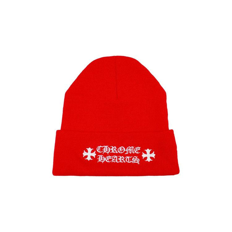 Red and white Chrome Hearts logo beanie, a stylish and cozy accessory