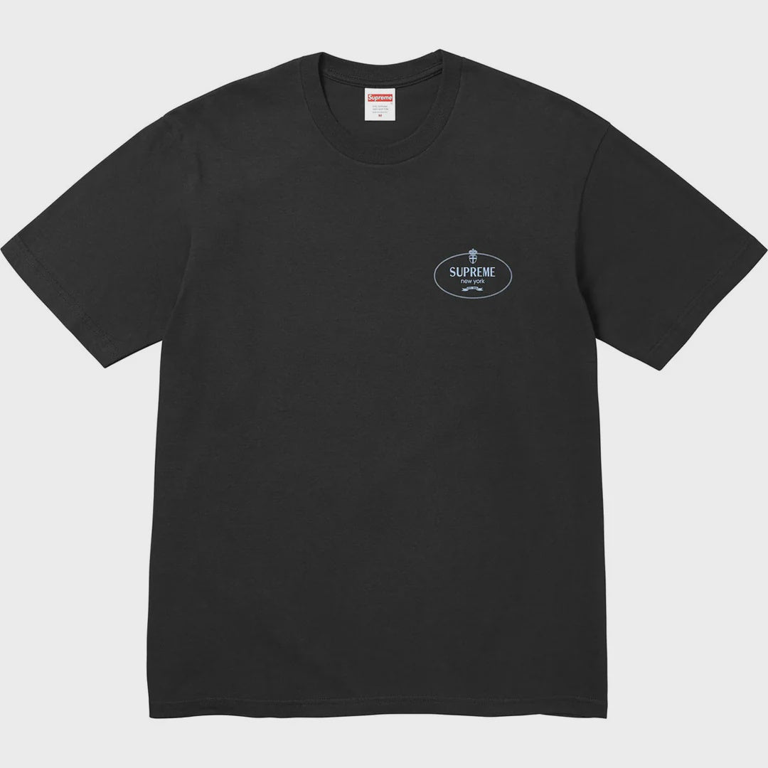 Black Supreme Crest Tee featuring iconic logo, perfect for casual wear