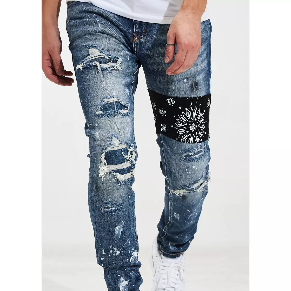 Crysp Denim Castor Blue Patchwork Denim Jeans (CRYSPF121-115)