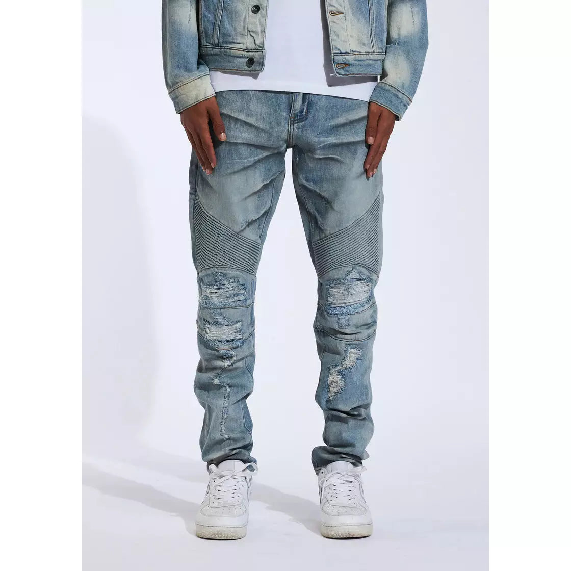 Crysp Skywalker Light Blue Biker Denim Jeans - CRYSPHOL21-1