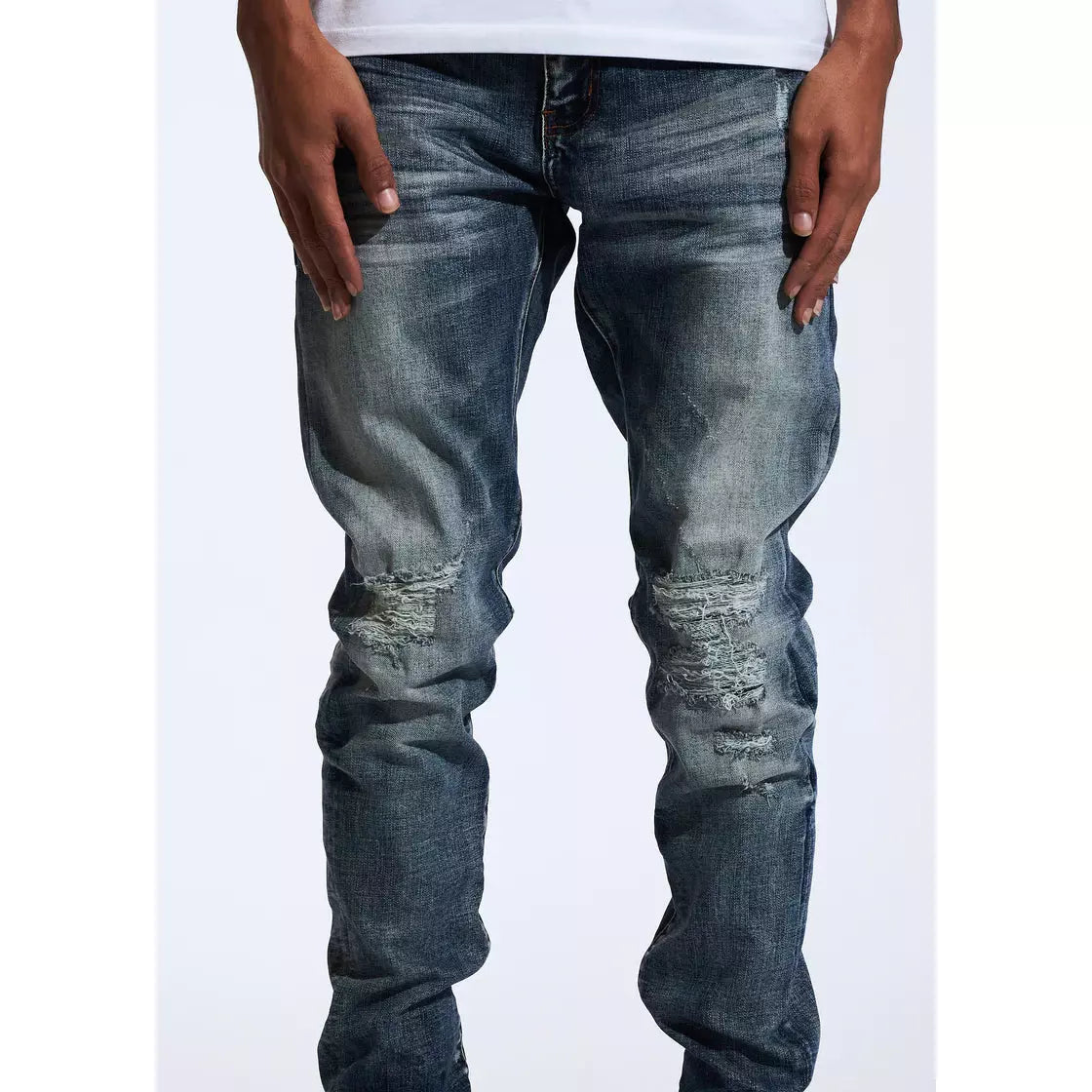 Crysp Atlantic Blue Denim Jeans w/Knee Tears (CRYSPHOL21-34)