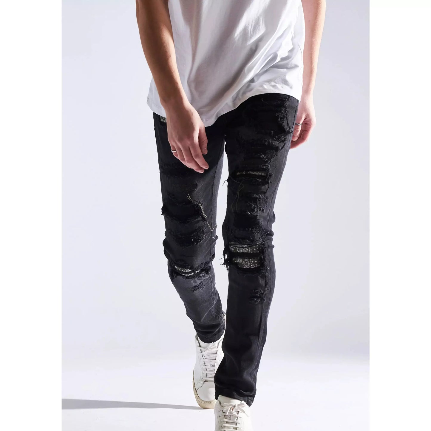 Embellish Oden Ripped Black Denim Jeans in casual lifestyle setting