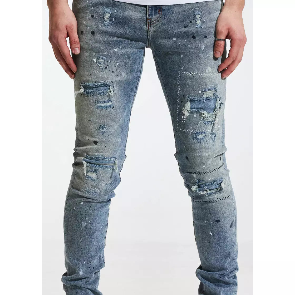 Stylish Crysp Denim Blue Arctic Jeans with Distressed Tears (CRYSP122-16) for a trendy and edgy look