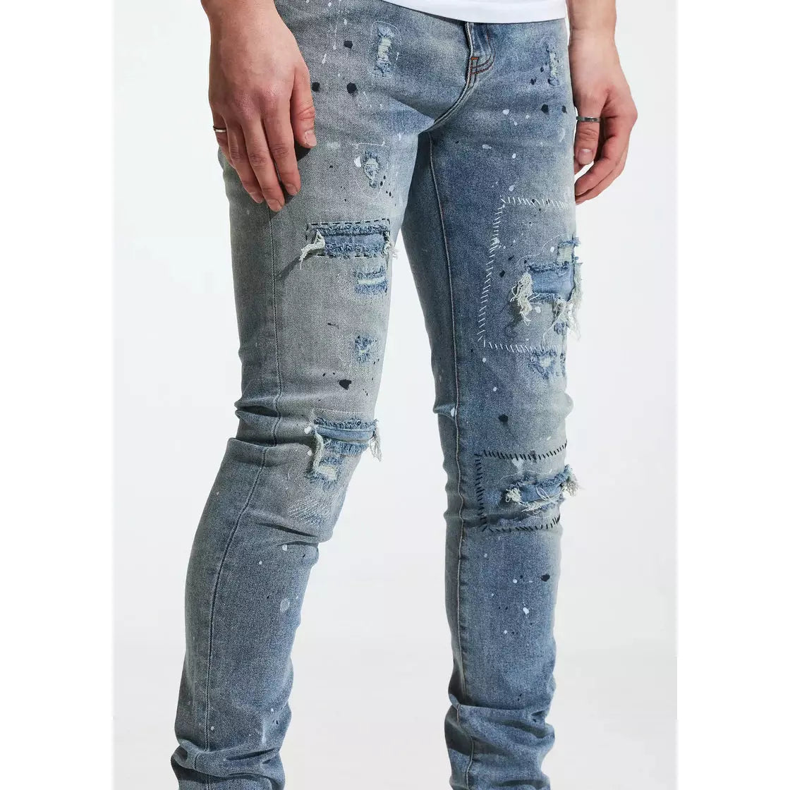 Fashionable Crysp Denim Blue Arctic Jeans with Cool Distressed Design