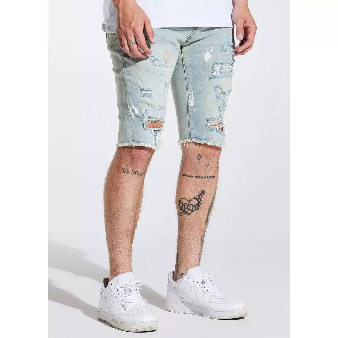 Crysp Denim Blue Paint Philips Shorts for men, front view