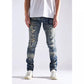 Close-up of Embellish Barker Ripped Blue Denim front view with distressed details