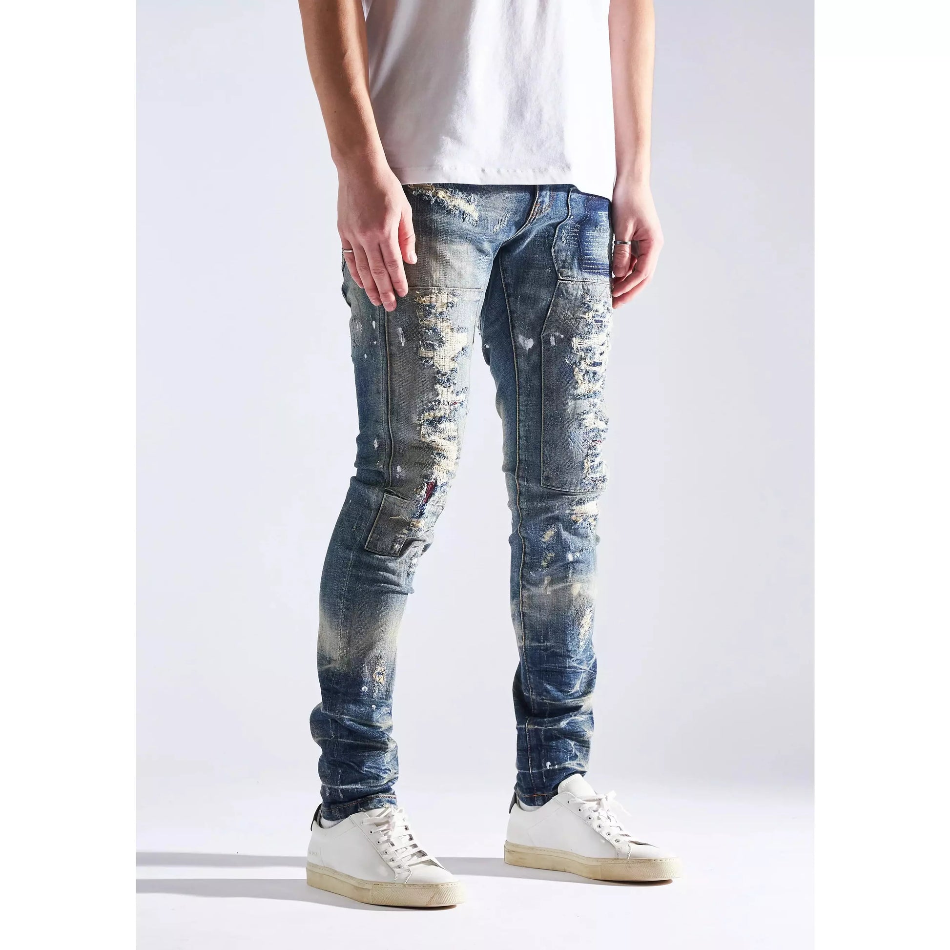 Embellish Barker Ripped Blue Denim featuring distressed details and frayed edges