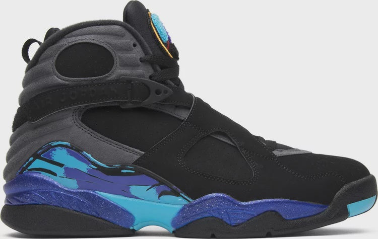 Jordan 8 Retro - Aqua (305381-025) - Men's high-top sneaker in aqua blue and black colorway with iconic Jordan logo on tongue and heel