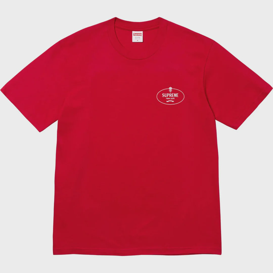 Red Supreme Crest Tee from Fall/Winter 24 collection, featuring iconic logo