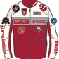 Men's San Francisco 49ers Moto Jacket in eggshell and red with detailed stitching and team insignia