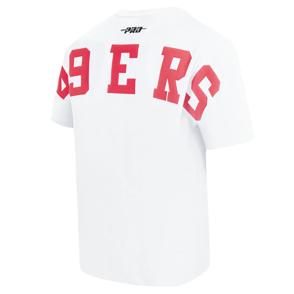 San Francisco 49ers Wingspan drop shoulder T-shirt in white with team branding by Pro Standard
