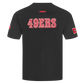Close-up of the Pro Standard San Francisco 49ers Best Of Men's T-shirt with drop shoulder design in black