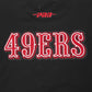 Side angle showing the relaxed fit and drop shoulder cut of the San Francisco 49ers Men's T-shirt in black