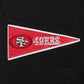 Detailed shot of the fabric and stitching of the black San Francisco 49ers Pro Standard men's T-shirt