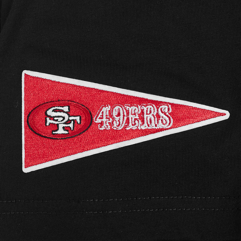 Detailed shot of the fabric and stitching of the black San Francisco 49ers Pro Standard men's T-shirt