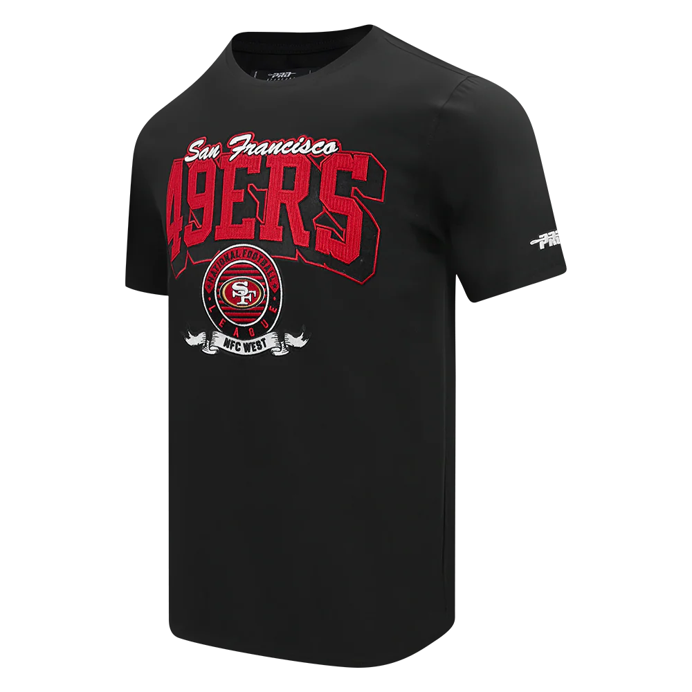 Black Pro Standard tee featuring San Francisco 49ers team emblem and badge design