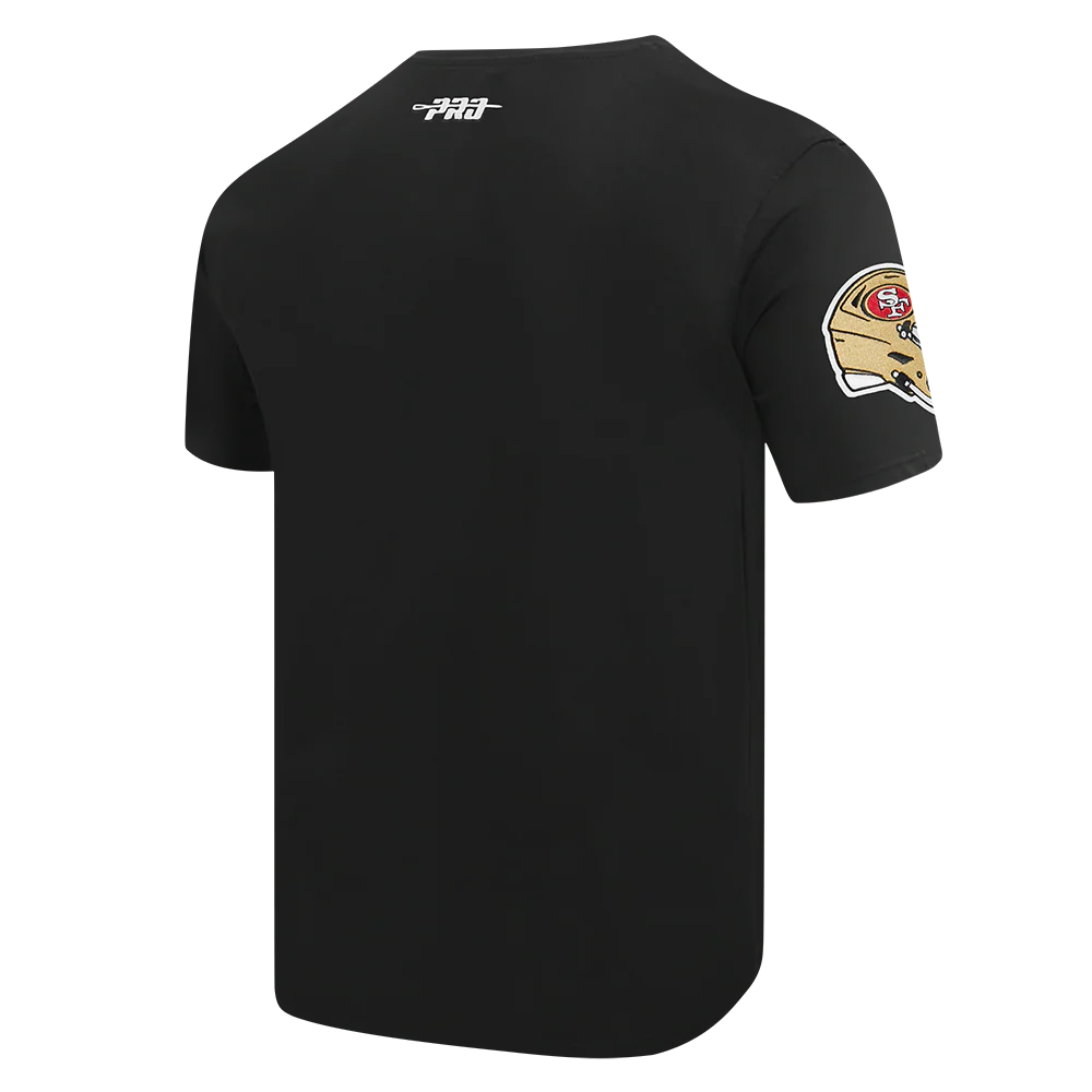 Front view of black Pro Standard 49ers badge tee showcasing team logo and stylish design