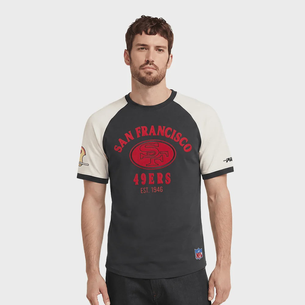 Pro Standard San Francisco 49ers First Team Knit SS Raglan Tee - Eggshell/Black (FS41411793-EBK)