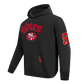 Black Pro Standard hoodie showcasing 49ers branding with comfortable drop shoulder cut