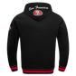 Close-up of the black/red/black Pro Standard 49ers hoodie featuring team badge emblem on chest