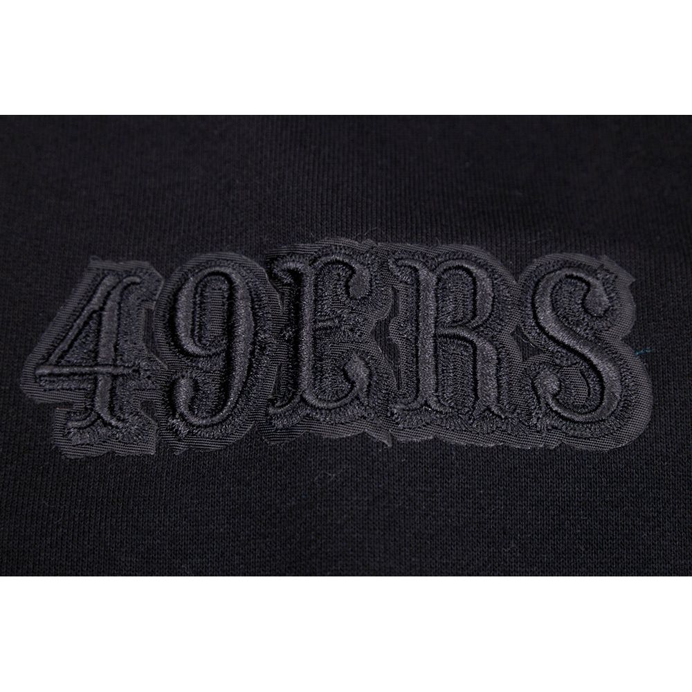 Detail shot of the hoodie’s fabric texture and stitch work in black, featuring team branding