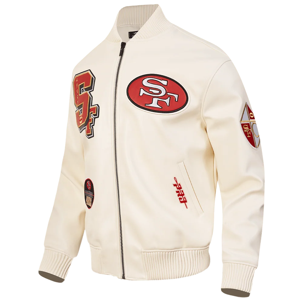 Pro Standard San Francisco 49ers Best Of Leather Varsity Jacket - Eggwhite (FS46410970-EGG)