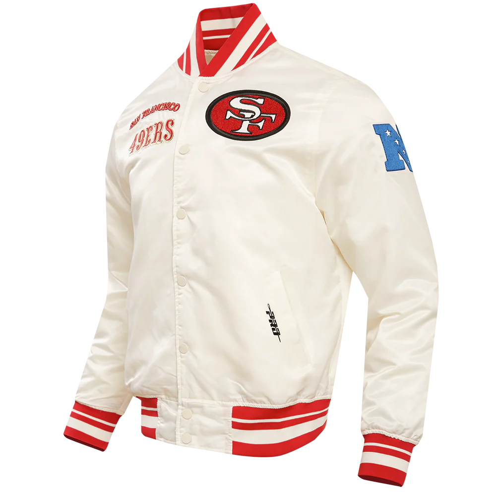 Pro Standard San Francisco 49ers Retro Classic Rib Satin Jacket - Eggshell/Red (FS4643597-ERD)
