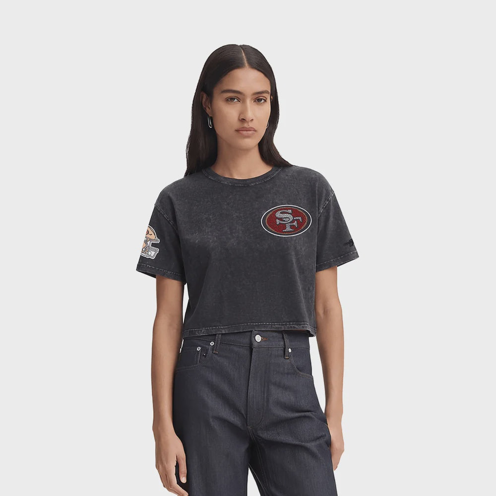 Pro Standard San Francisco 49ers Washed Jewels Women's Boxy Tee - Washed Black (FS4A411550-WBK)