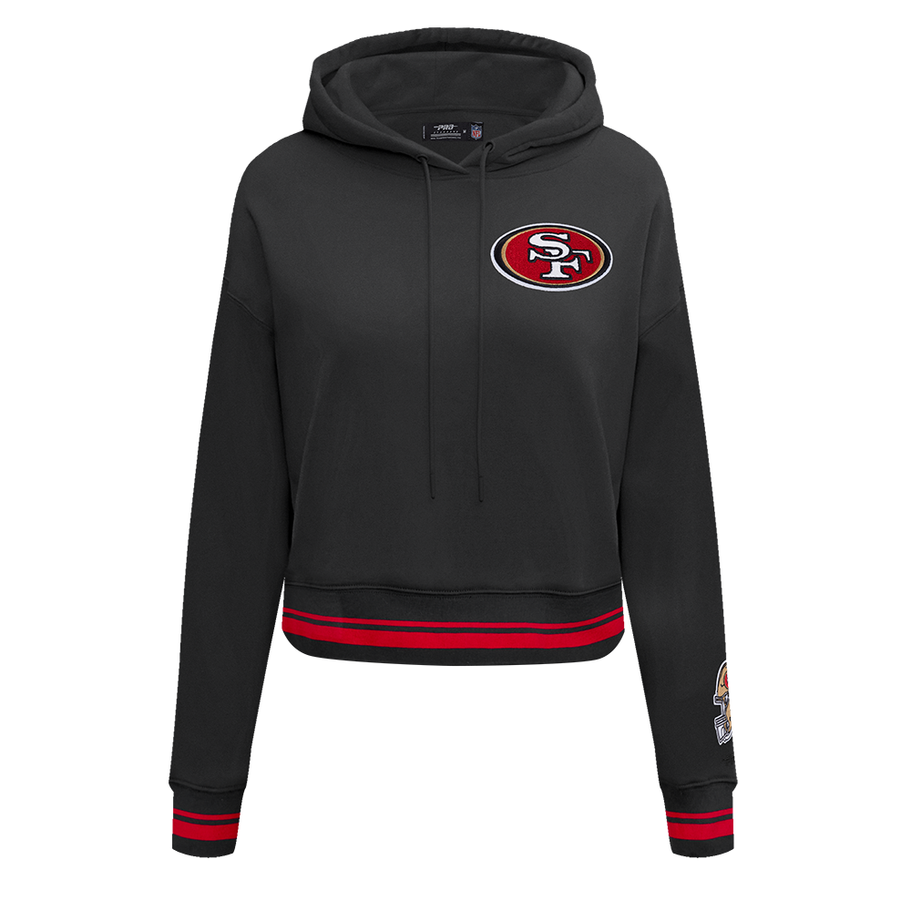 San Francisco 49ers Mashup Women's Cropped Hoodie in black and red with team logo print