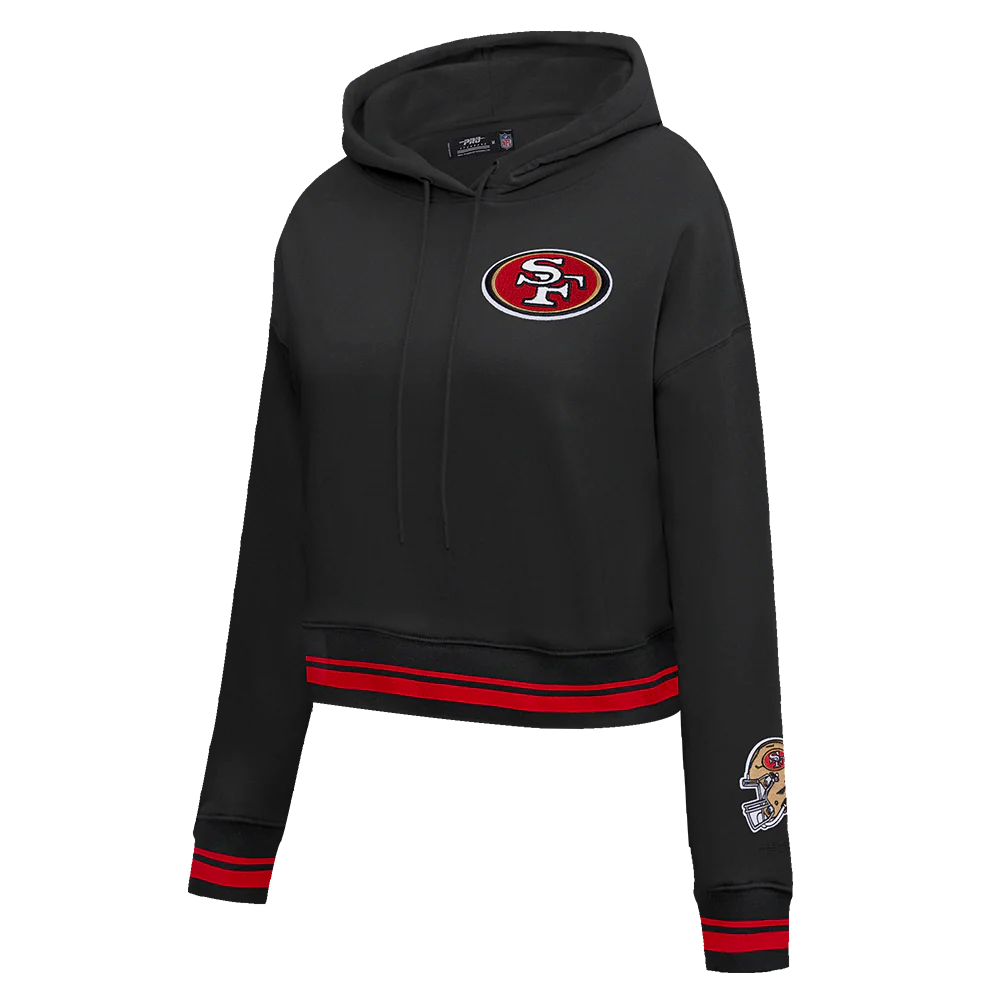 Women's cropped hoodie in black and red with San Francisco 49ers mashup design by Pro Standard