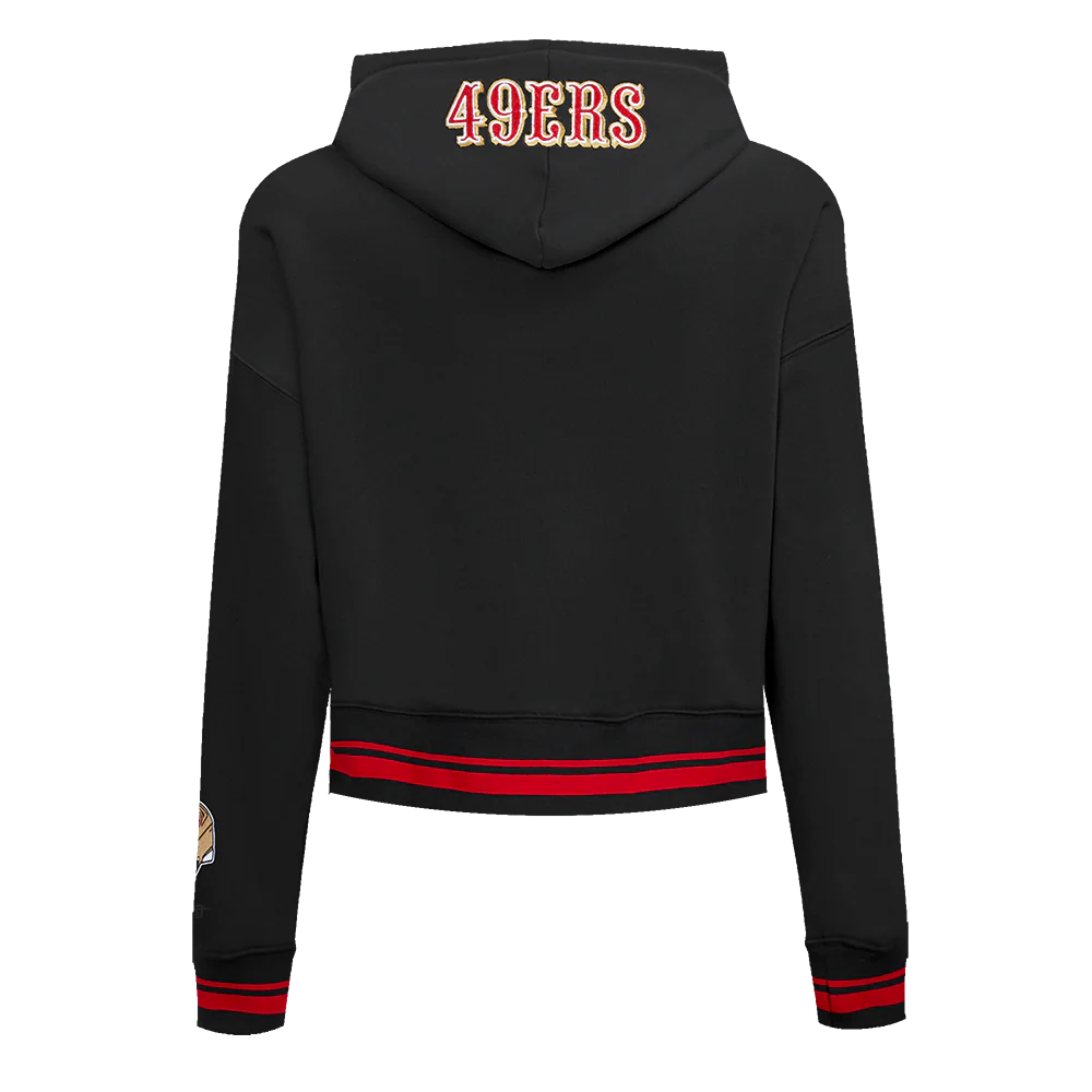 Black and red Pro Standard San Francisco 49ers cropped hoodie featuring team graphics for women