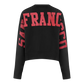 Full view of the Pro Standard San Francisco 49ers Wingspan Women's Crewneck in black with team branding prominently displayed