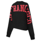 Side angle of the black Wingspan Women's Crewneck showing comfortable fit and team branding details