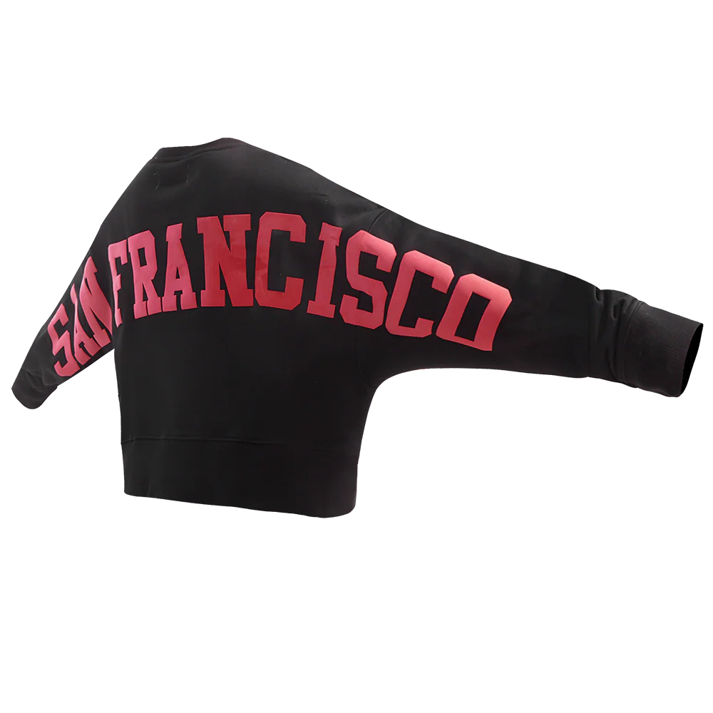 Back view of the Pro Standard San Francisco 49ers Wingspan Women's Crewneck emphasizing classic team colors and design