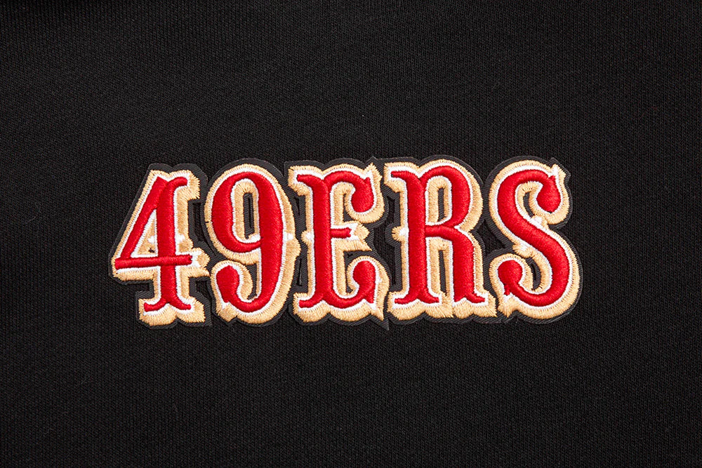 Close-up of the fabric texture and quality stitching on the black Wingspan Women's Crewneck by Pro Standard