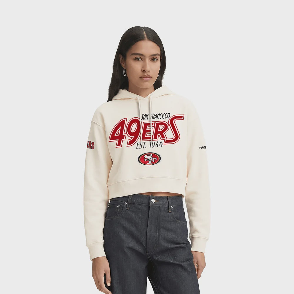 Pro Standard San Francisco 49ers Paradise Women's Cropped Hoodie - Eggshell (FS4C411527-EGG)