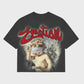 Mixed Emotion Rhinestone Cupid Cropped Grey Tee with detailed rhinestone design and true-to-size fit