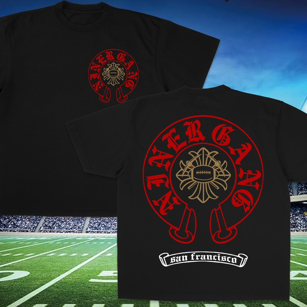 Black and red Niner Gang San Francisco CH Tee featuring a bold design