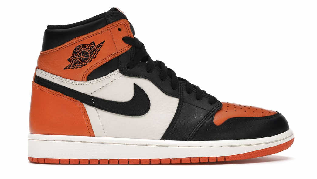 High-quality image of the iconic Jordan 1 Retro - Shattered Backboard (2015) sneaker, featuring a classic black and orange colorway