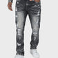 Makobi Moreli Black Wash Denim Jeans style M1979 showcasing a classic black distressed denim look with stylish stitching and a comfortable fit