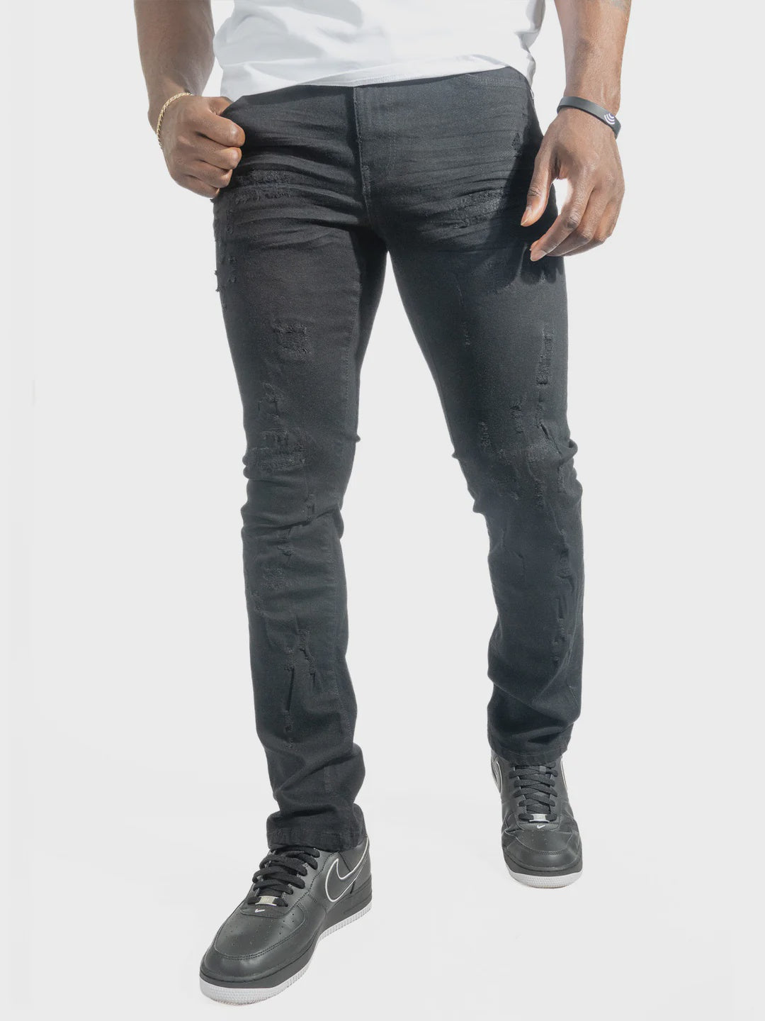 Makobi Bionco Jet Black Ripped Denim Jeans (M1753)