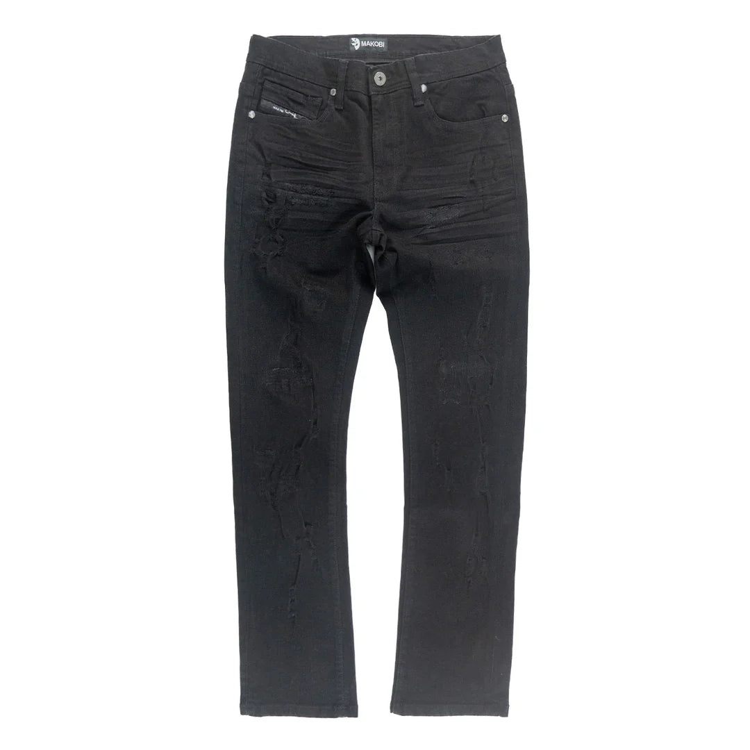 Makobi Bionco Jet Black Ripped Denim Jeans (M1753)