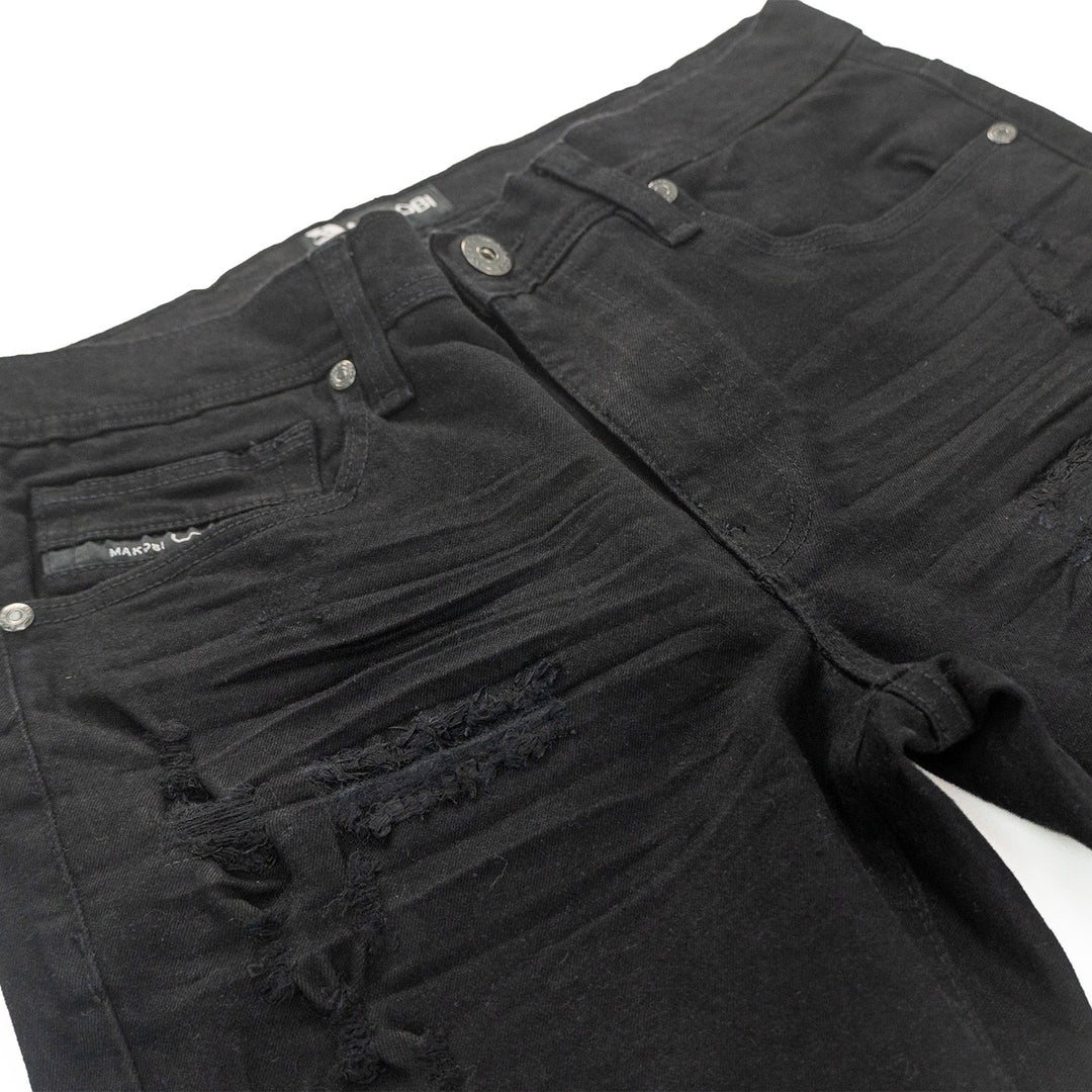 Makobi Bionco Jet Black Ripped Denim Jeans (M1753)