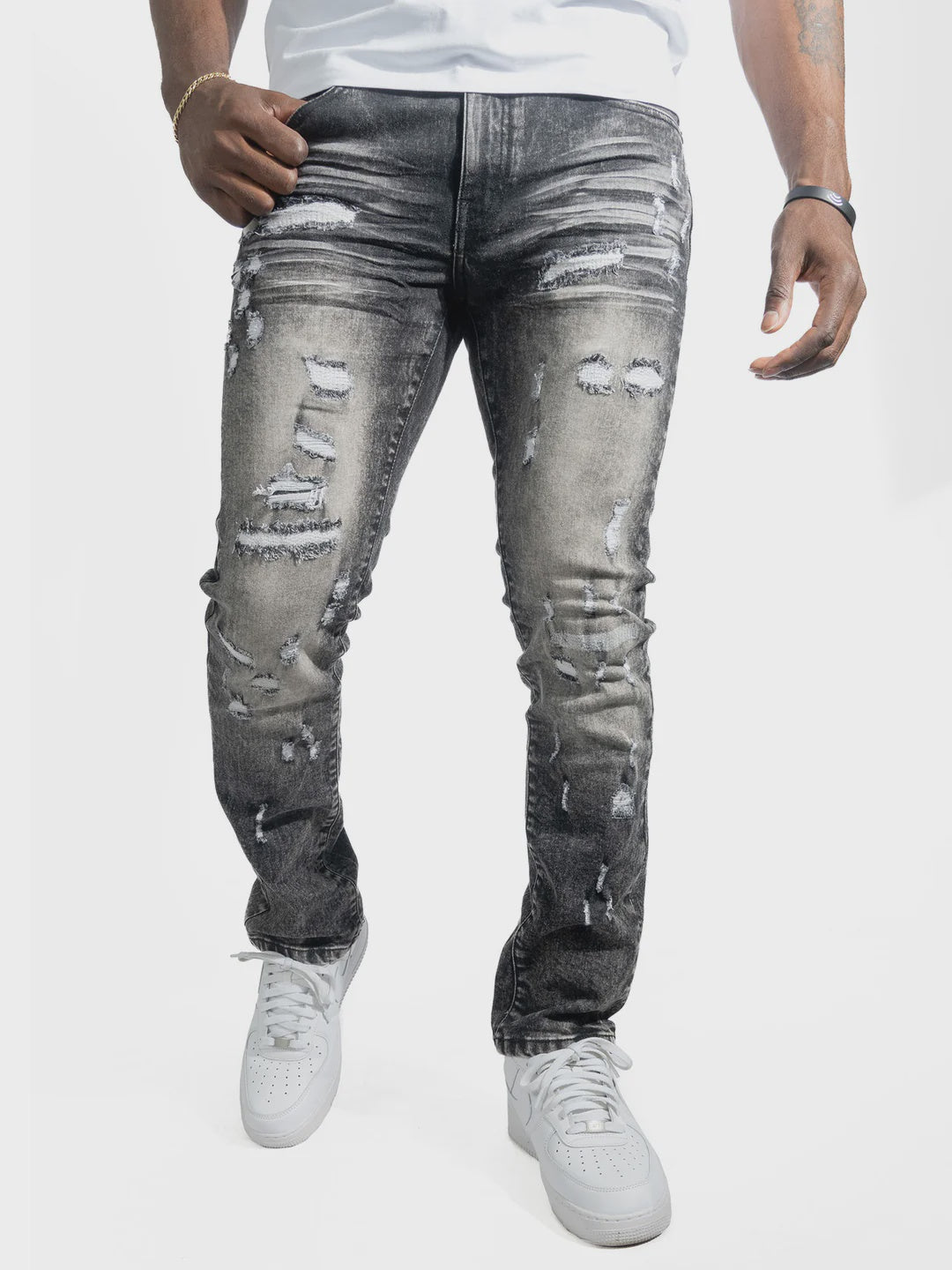 Makobi Bionco Black Washed Ripped Denim Jeans (M1753)