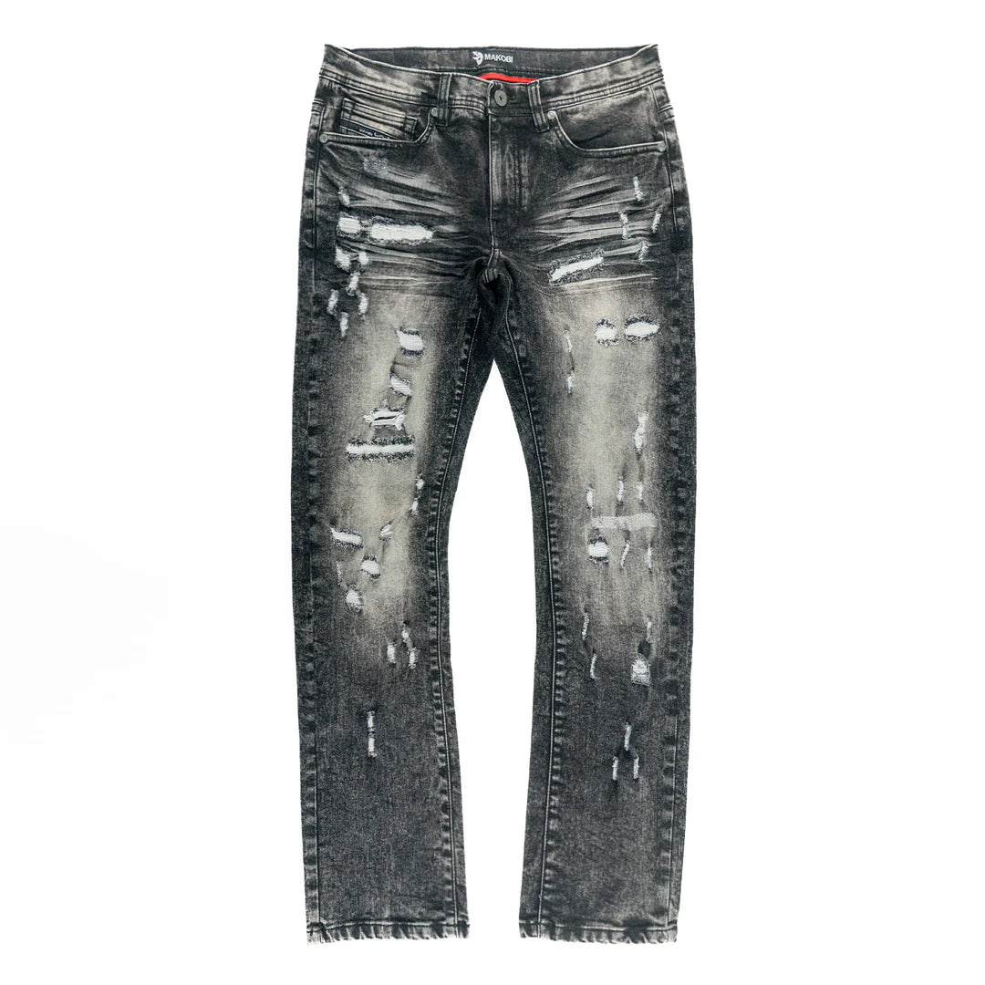 Makobi Bionco Black Washed Ripped Denim Jeans (M1753)