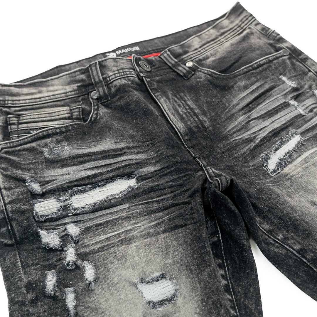 Makobi Bionco Black Washed Ripped Denim Jeans (M1753)